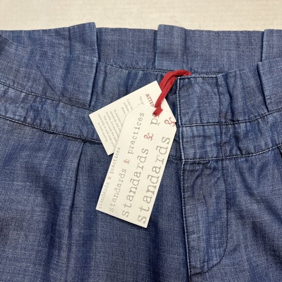Standards and Practices Pants Womens 16 Chambray Wide Leg Cropped Paperbag Waist - Picture 7 of 12